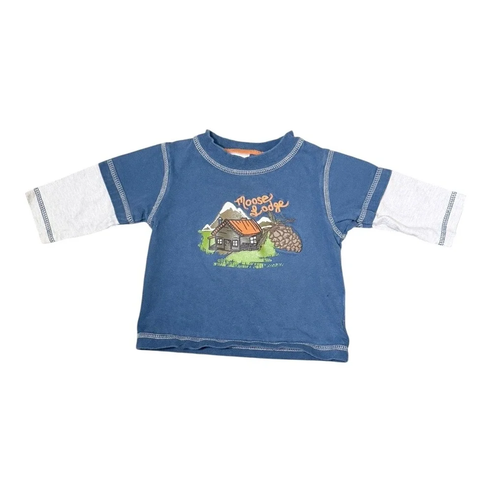Old Navy Gymboree Outfit Kids 6-12M Moose Lodge Shirt Grey Joggers Sweatpants - Picture 10 of 14